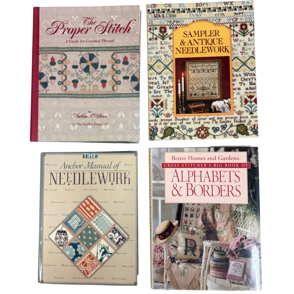Needlework Cross Stitch 4 Books Lot Proper Anchor Manual Sampler Needlework